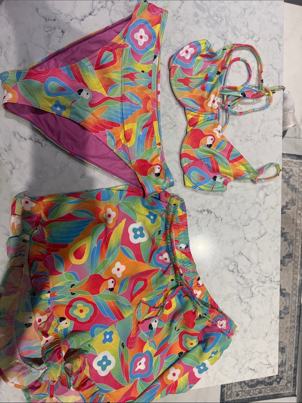 Kenny Flowers Multicolor Tropical Parrot 3-Piece Girls' Swim Set